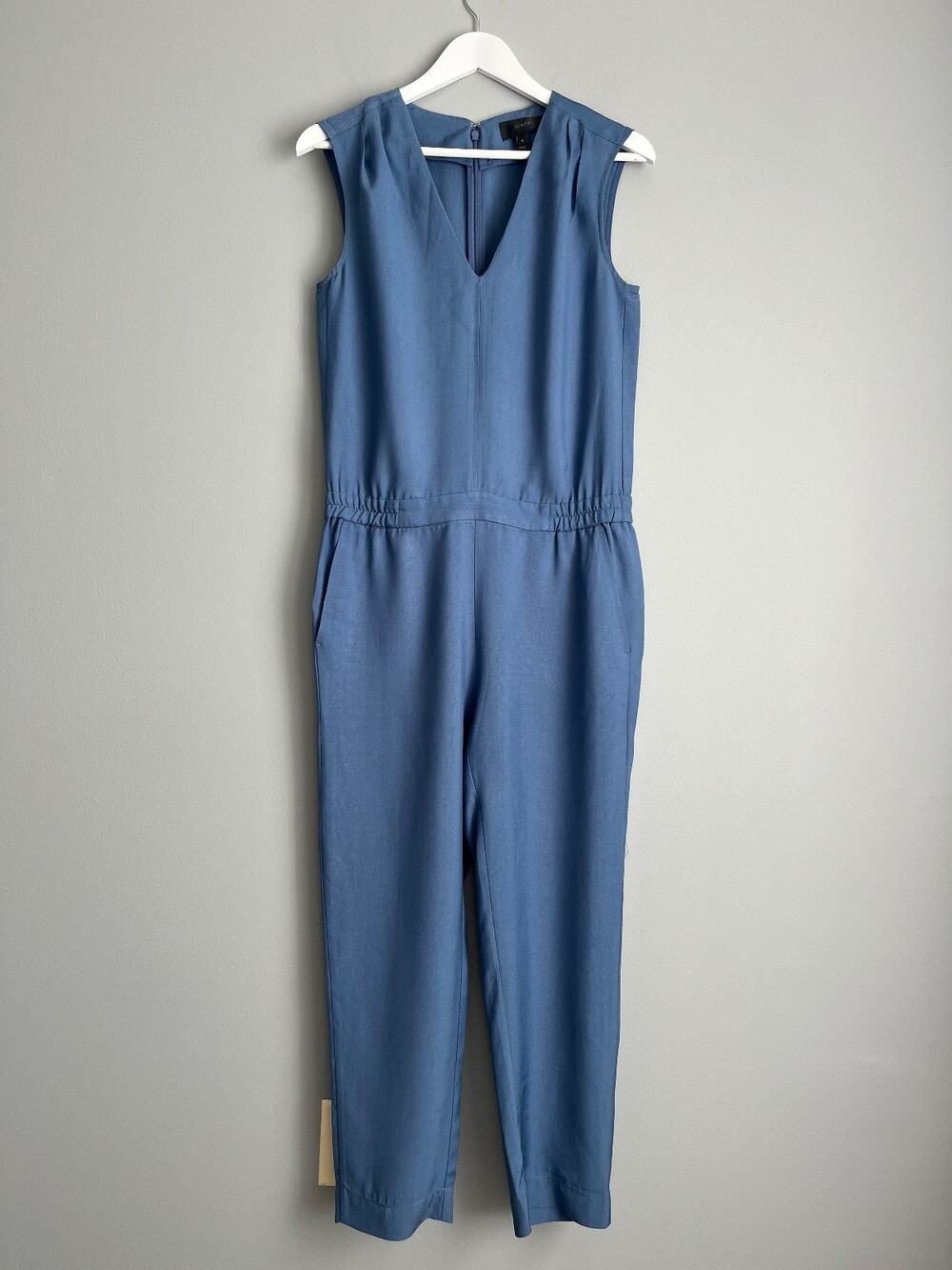 J.Crew Women's 4 Dusty Blue Sleeveless Jumpsuit Minimalist Elegant Tapered